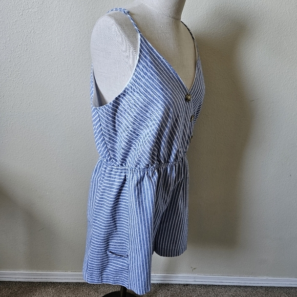 Purple Snow Linen Blend White / Blue Striped Romper XL - Picture 4 of 8